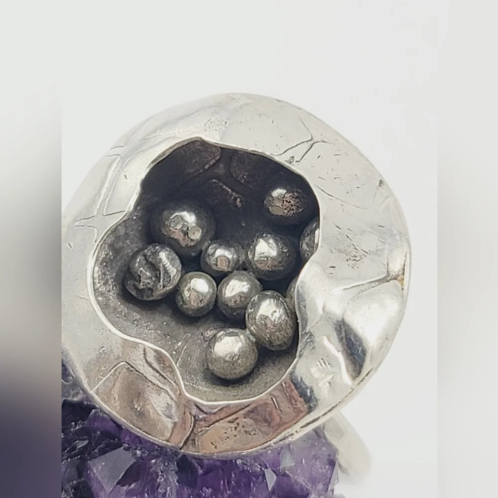 EGG NEST STATEMENT RING HANDMADE IN STERLING SILVER METAL  SIZE 7.5